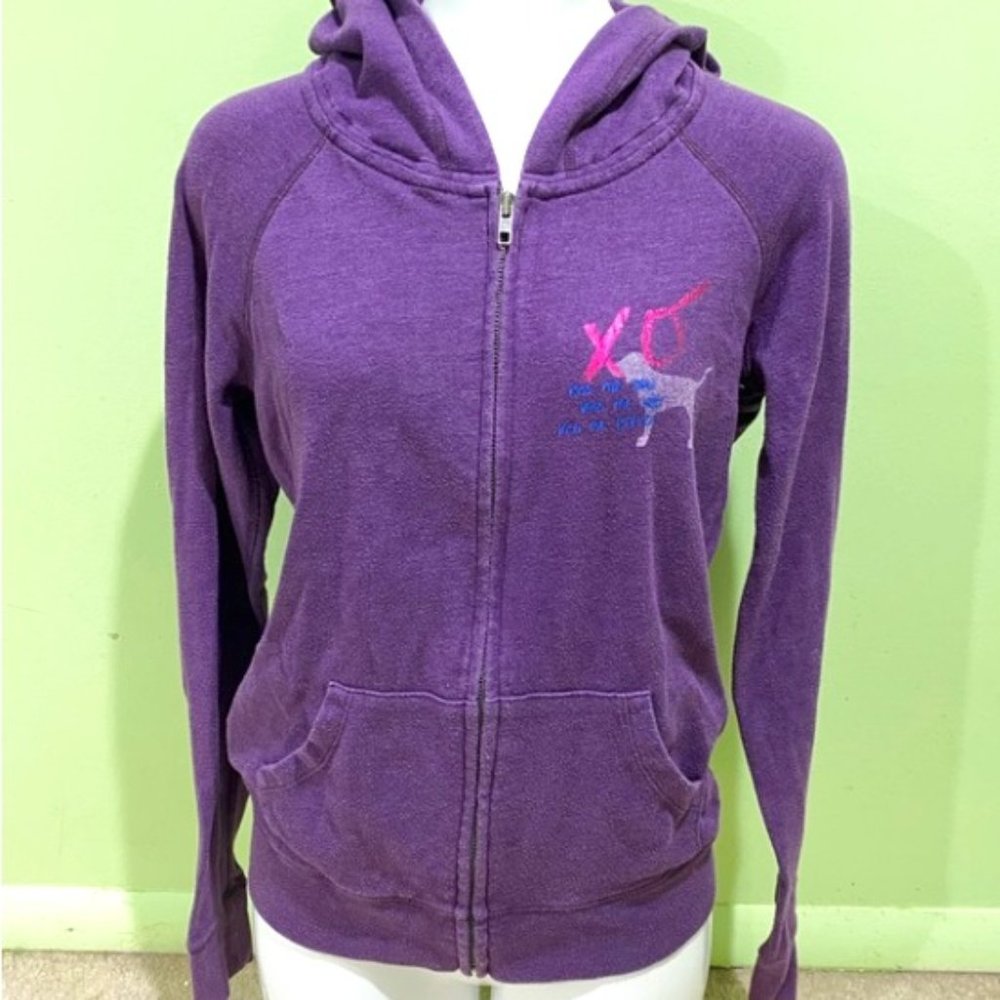 PINK Victoria's Secret Purple Zip Up PURPLE GRAPHIC Small EUC - Picture 4 of 6
